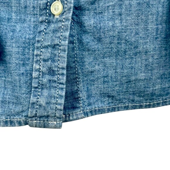 GAP Fitted Boyfriend Shirt Indigo Cotton Denim Button Down Womens L Long Sleeve - Picture 7 of 13